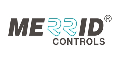 logo firmy merrid czarno niebieski napis
