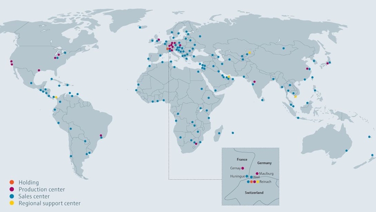 Globalna sieć Endress+Hauser zapewniająca wsparcie projektów w poszczególnych krajach.