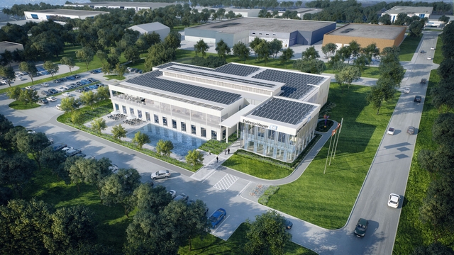 Nowe budynki biurowe z fotowoltaiką i pompami ciepła w celu zmniejszenia śladu węglowego
